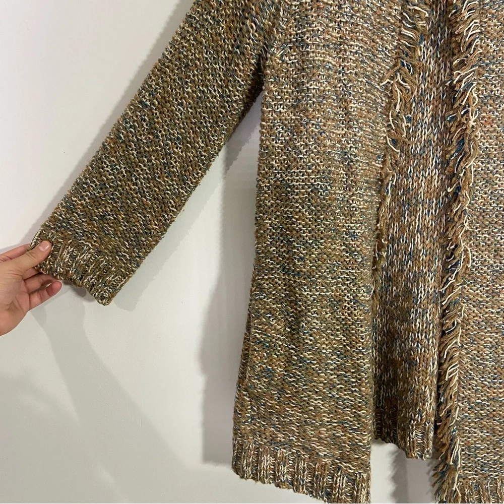 Sparrow Anthropologie Linen Wool Blend Open Front Knit Long Cardigan Sweater